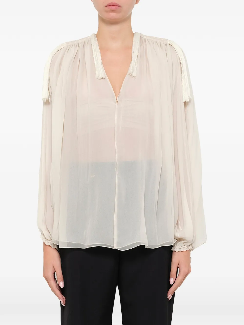 Lanvin sheer tassel-detail blouse - Bianco