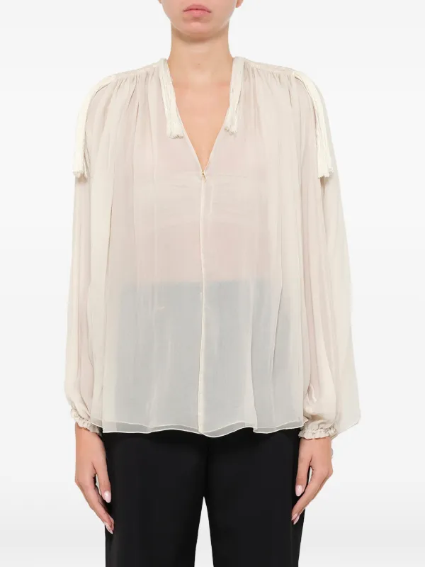 Lanvin Sheer Tassel-detail Blouse in White