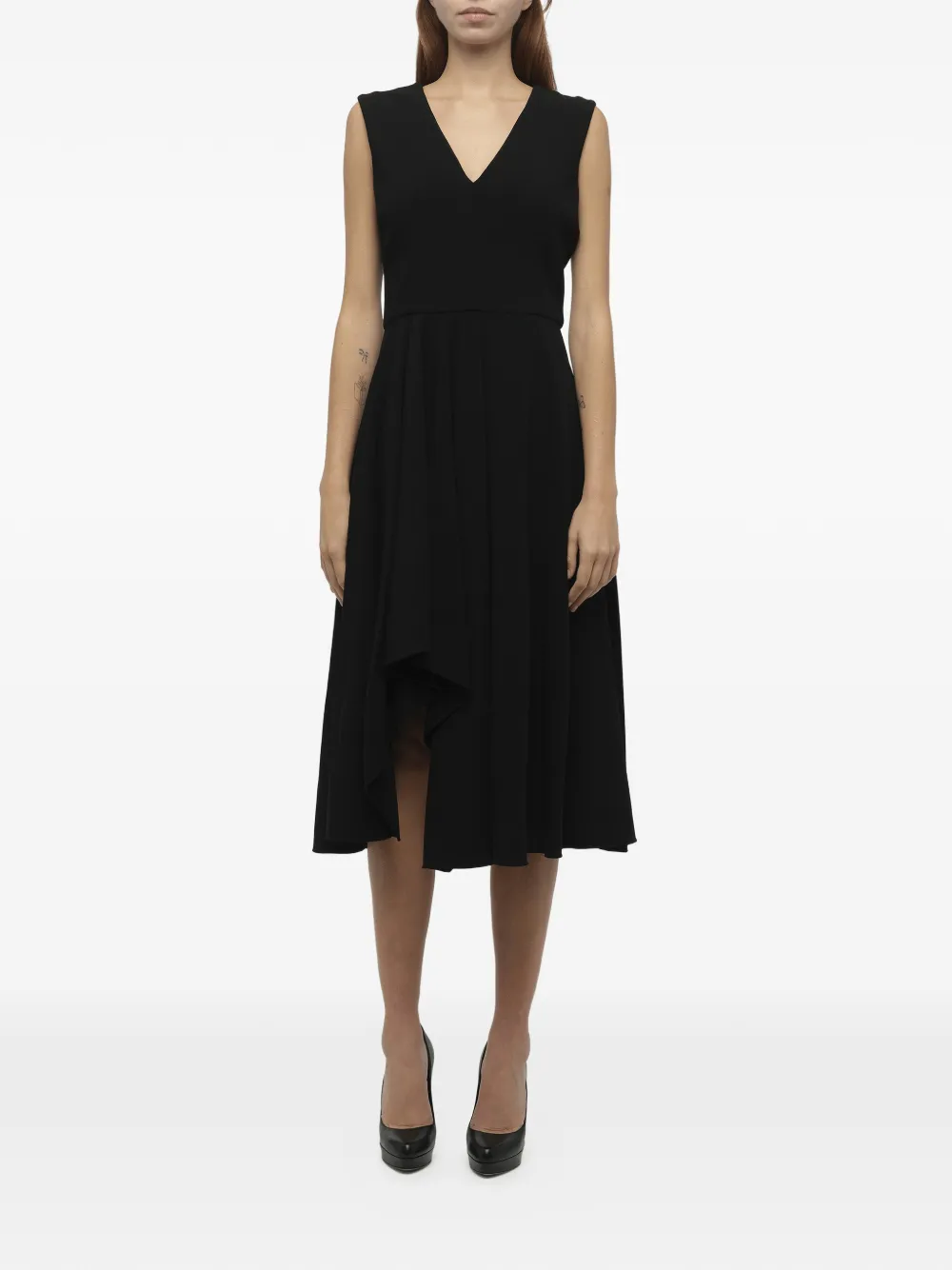 Alexander McQueen Asymmetric-hem V-neck Dress in Black, view 2