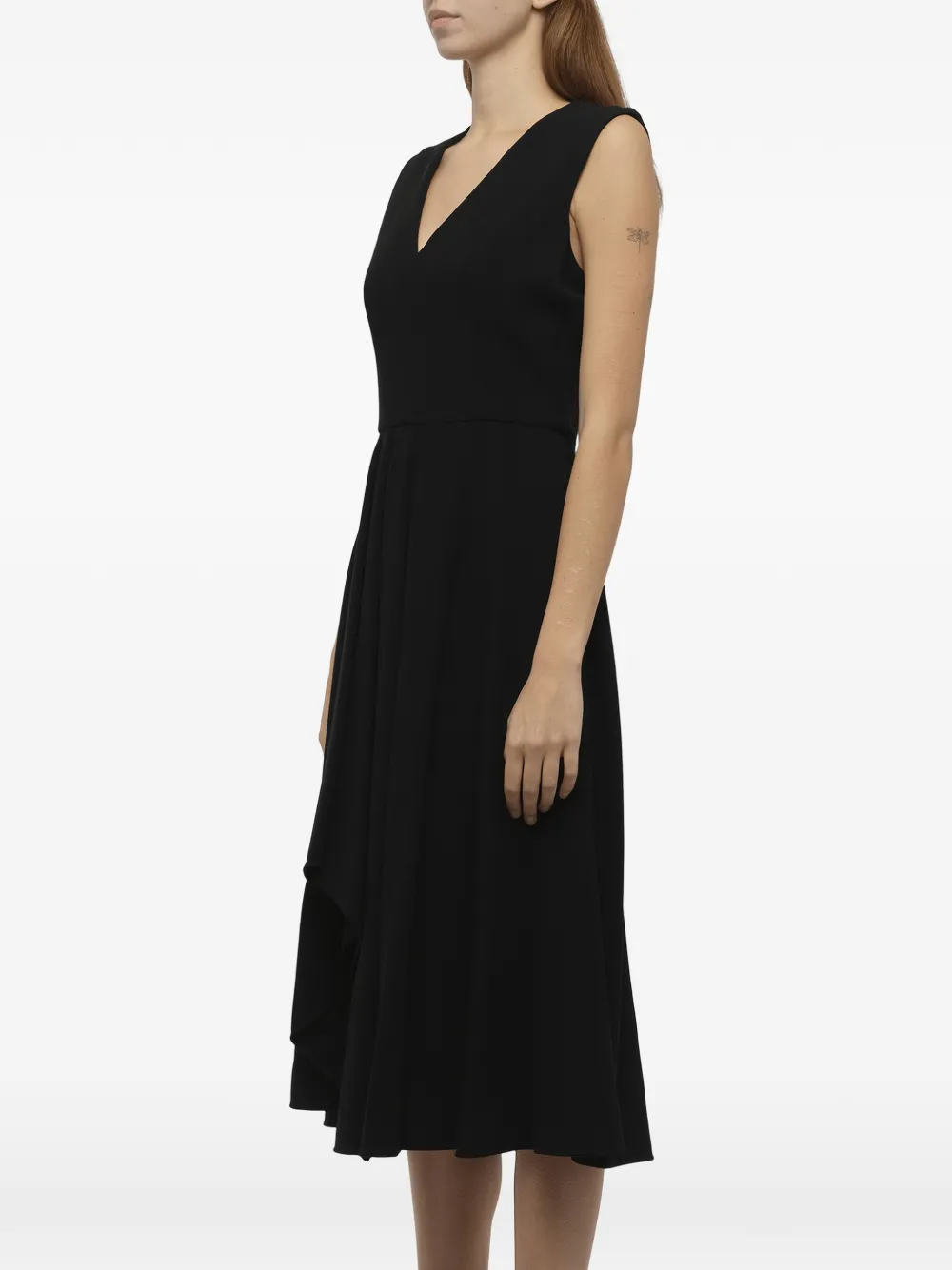 Alexander McQueen Asymmetric-hem V-neck Dress in Black, view 3
