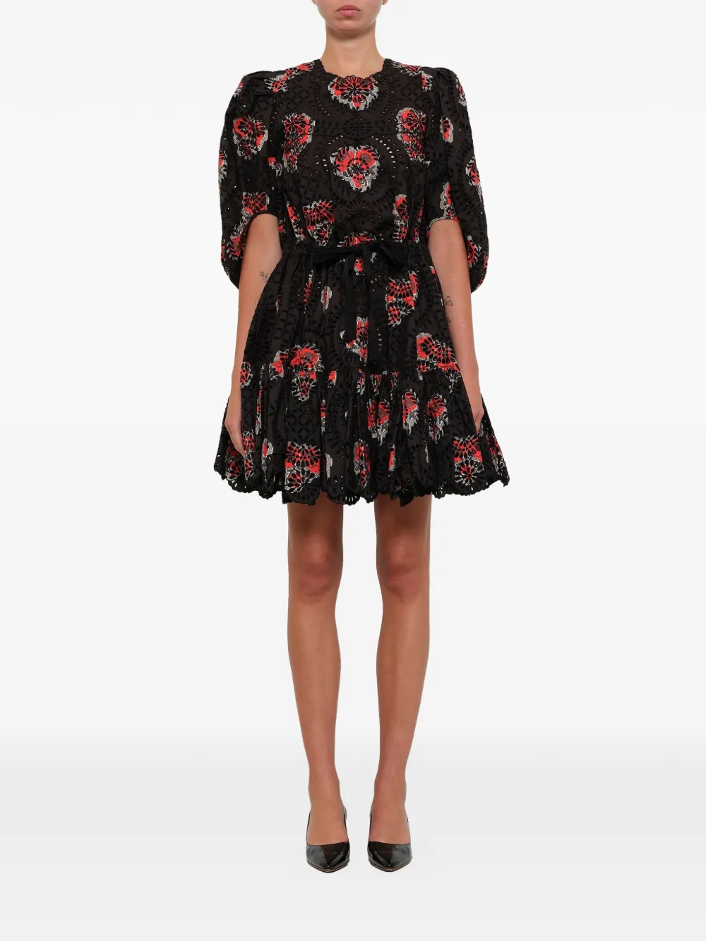Alexander McQueen Jurk met broderie anglaise print Zwart