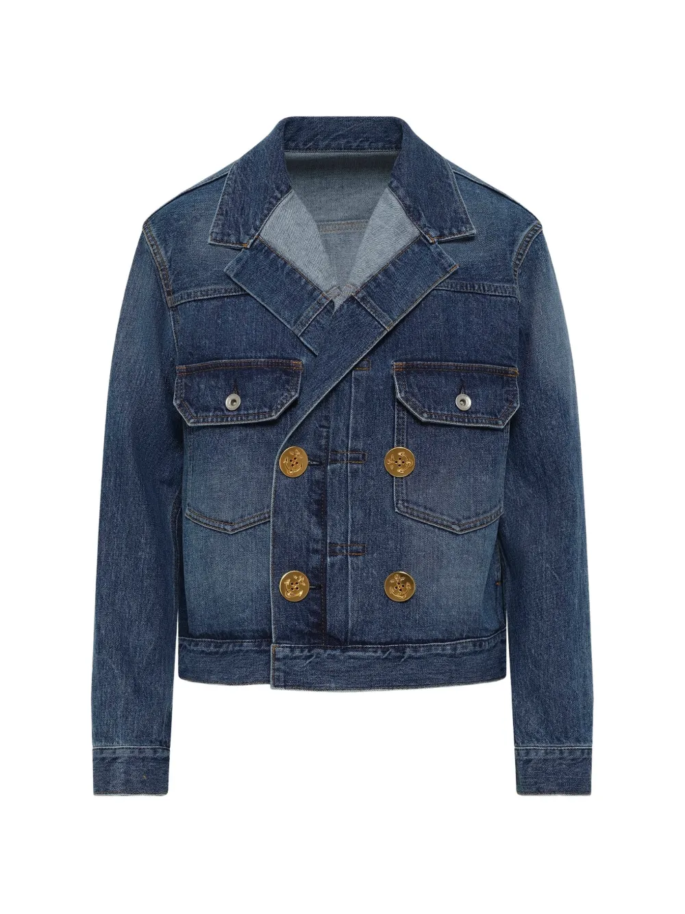 sacai double-breasted denim jacket - Blau