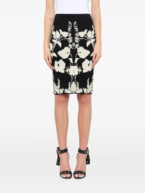 Alexander McQueen Floral-intarsia Pencil Skirt in Black