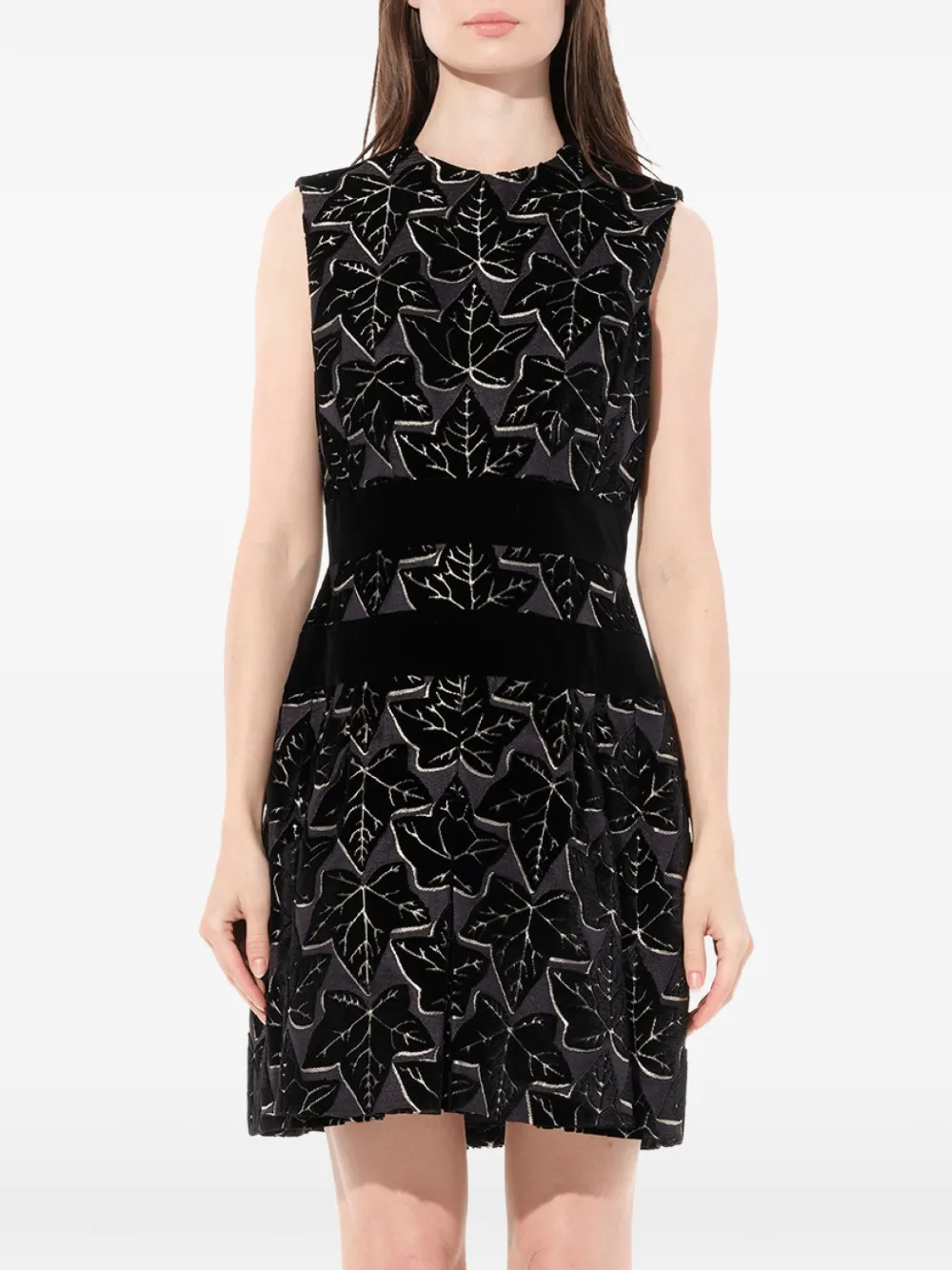 Alexander McQueen leaf-patterned mini dress - Schwarz