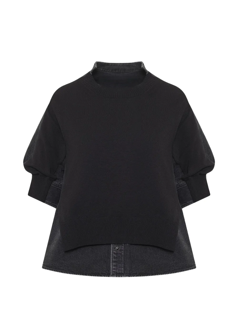 sacai denim-panelled sweater - Grau