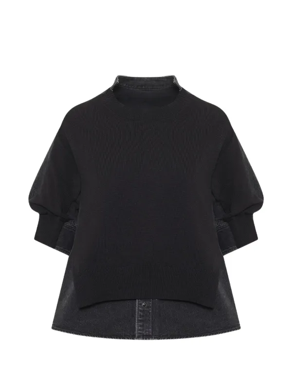 Sacai Denim-panelled Sweater in Grey