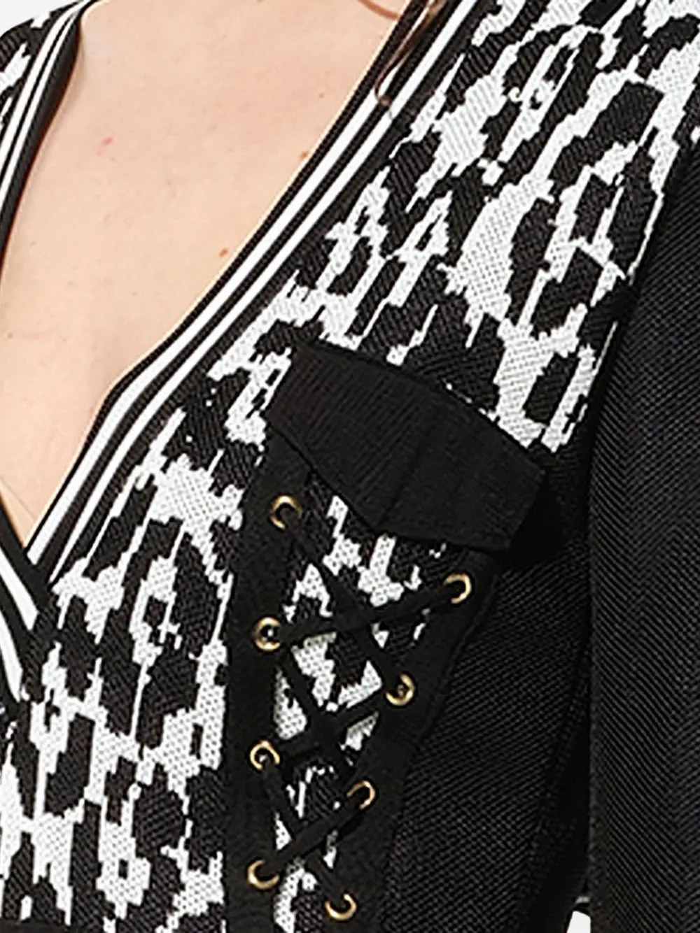 Balmain Jurk met luipaardprint en veters Zwart