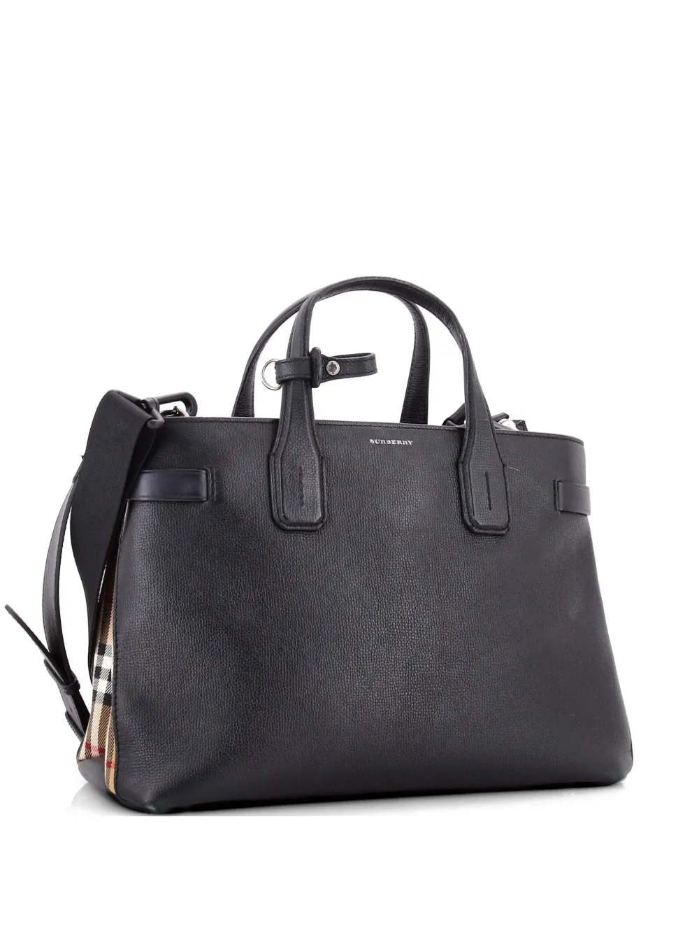 Burberry Pre-Owned Banner NM Leather with Vintage Check Canvas Medium tote bag - Nero