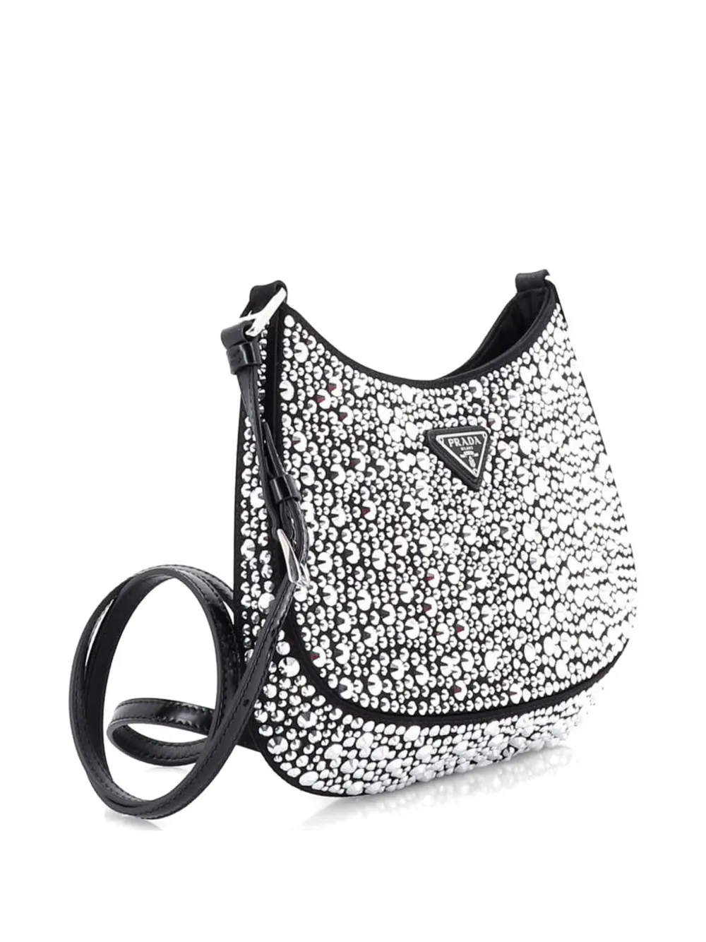 Prada Pre-owned Cleo Shoulder Bag Crystal Embellished Satin Small Crossbody Bag in Black, view 3