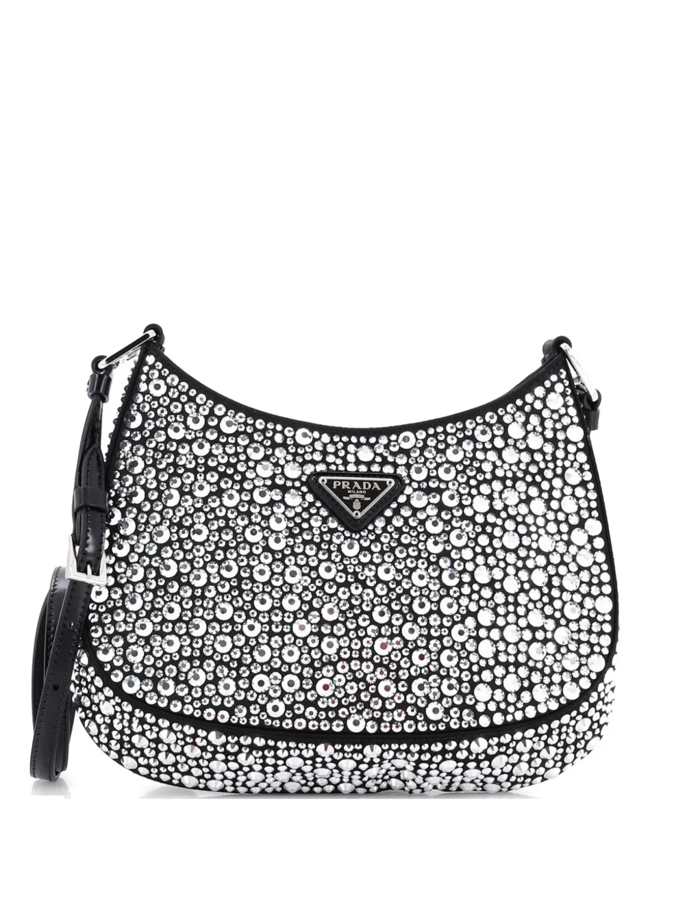 Prada Pre-Owned Cleo Shoulder Bag Crystal Embellished Satin Small crossbody bag - Nero