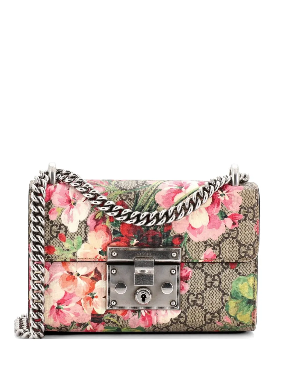 Gucci Pre-Owned Padlock Blooms Print GG Coated Canvas Small shoulder bag - Marrone