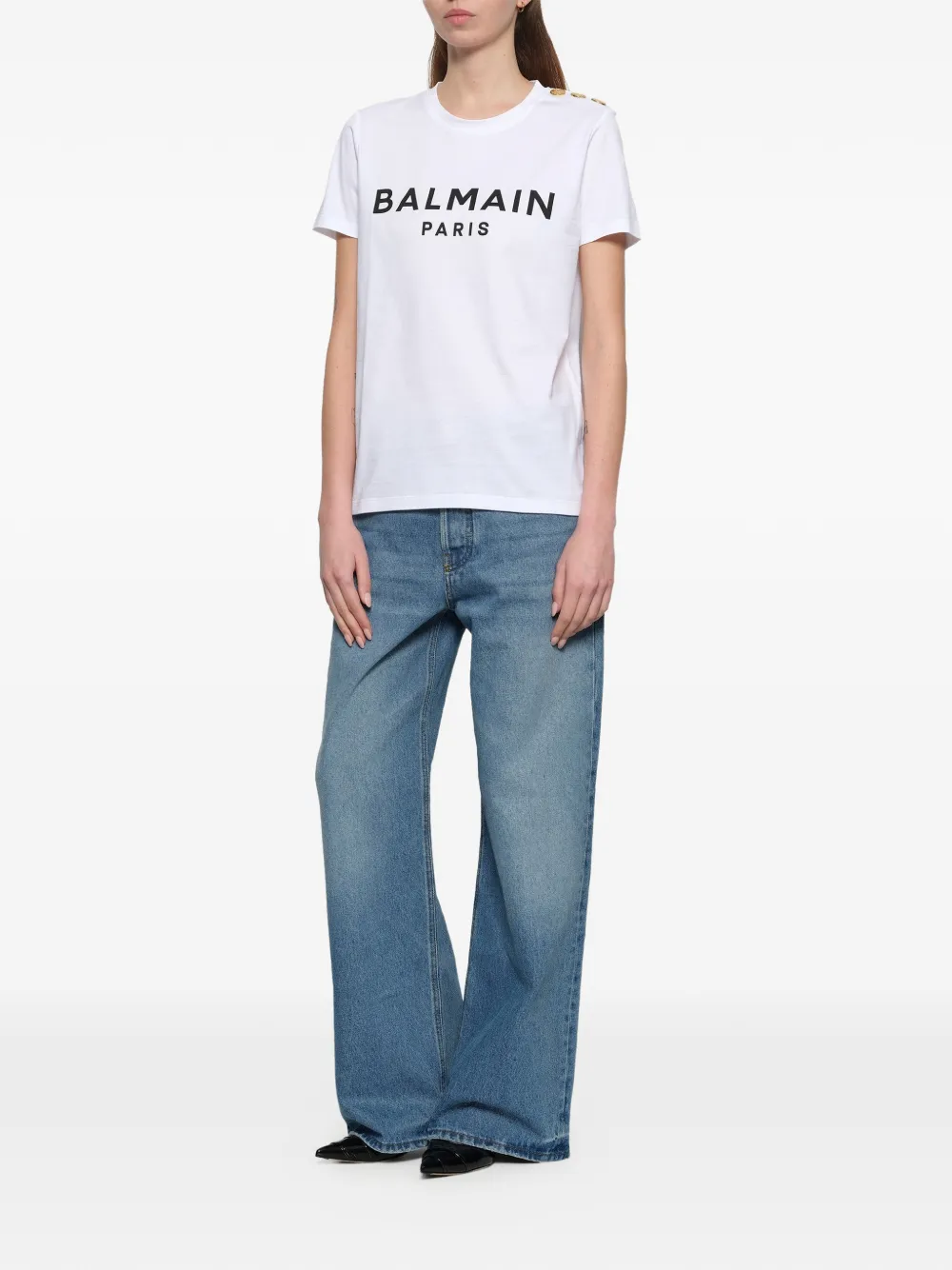 Balmain T-shirt met logoprint en knoopdetail Wit