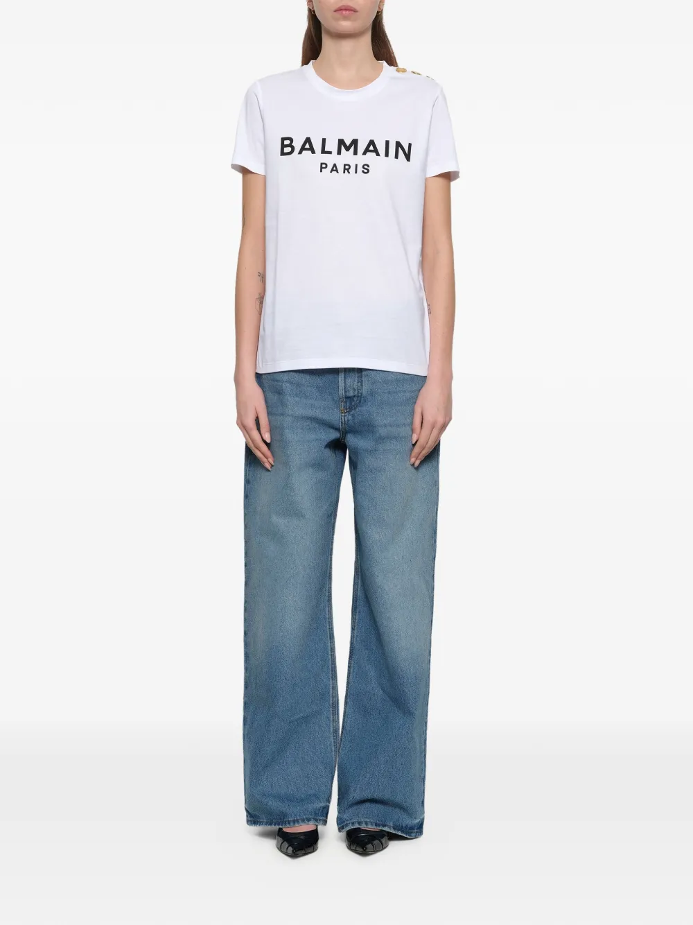 Balmain T-shirt met logoprint en knoopdetail Wit