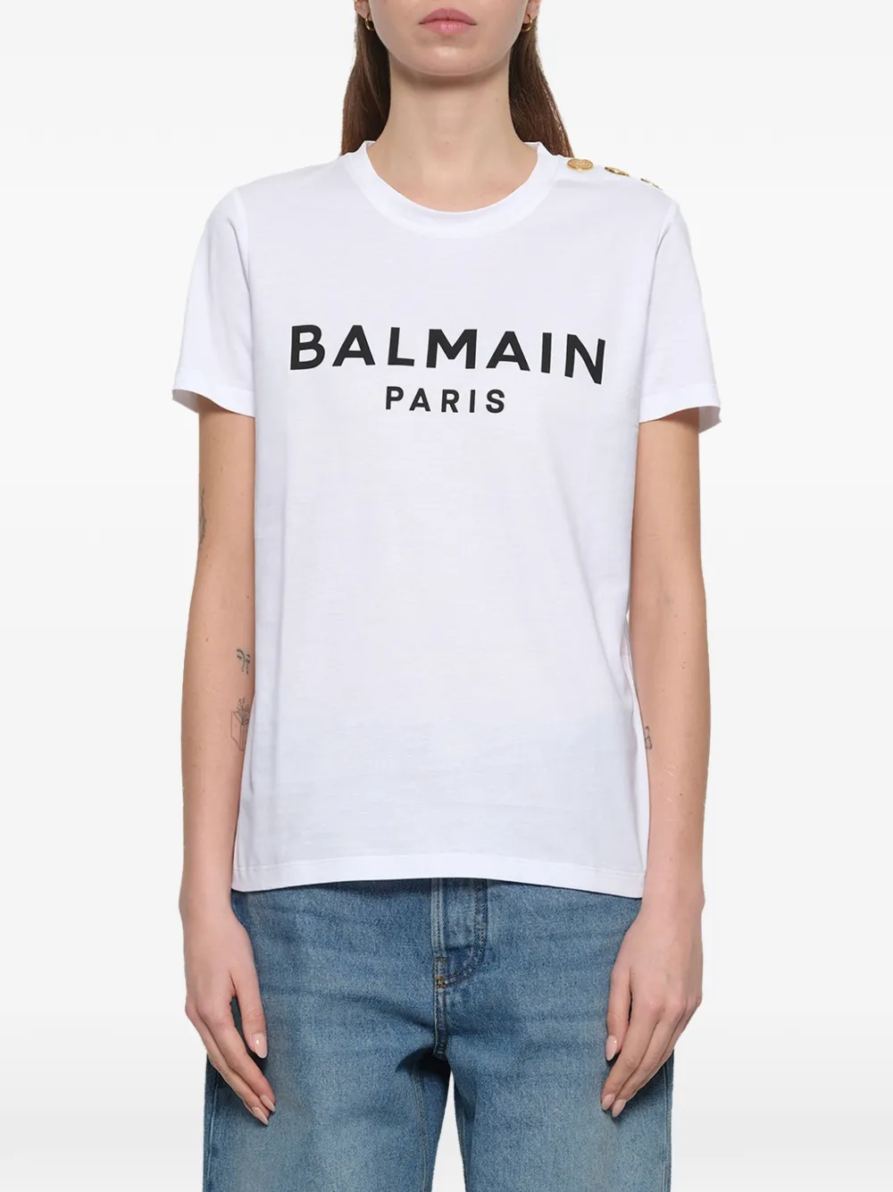Balmain T-shirt met logoprint en knoopdetail Wit