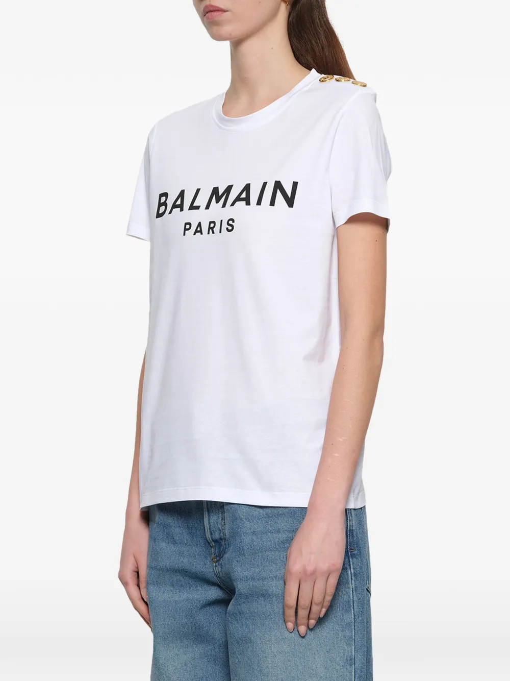 Balmain T-shirt met logoprint en knoopdetail Wit