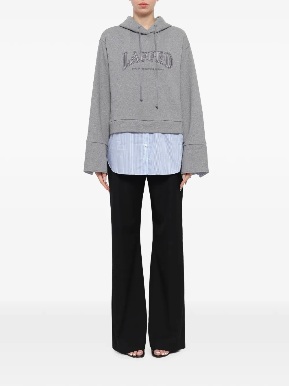 Juun.J layered-design logo-embroidered hoodie Grijs
