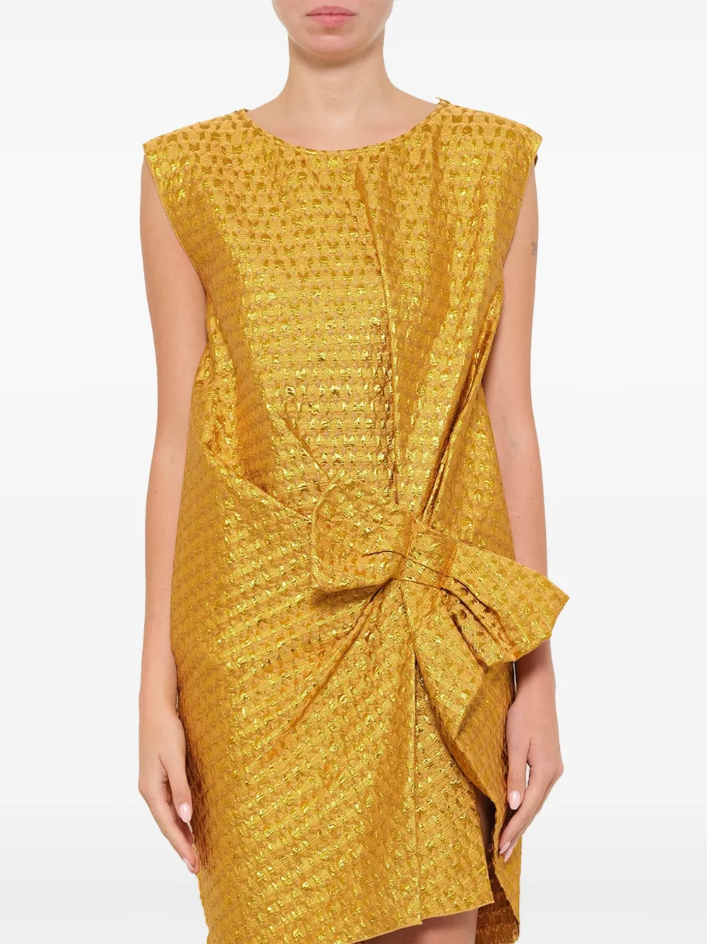 Lanvin bow-detail textured mini dress - Oro
