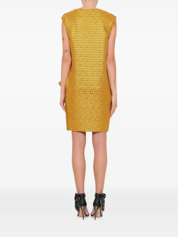 lanvin mini dress Lanvin White Knit Short Sleeve Bead Embellished Mini Dress Size Small