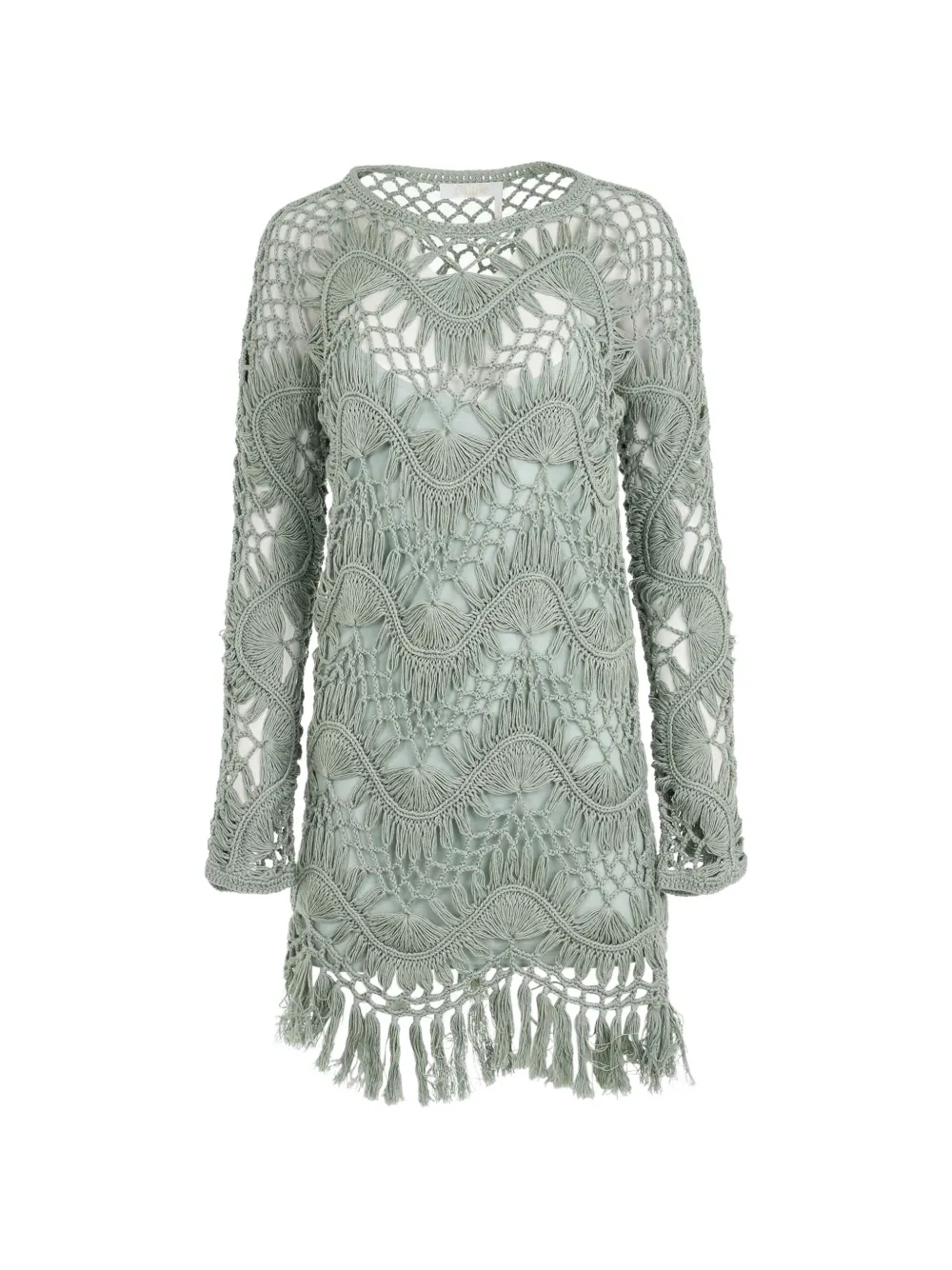 Chloé fringed crochet-knit mini dress - Grün