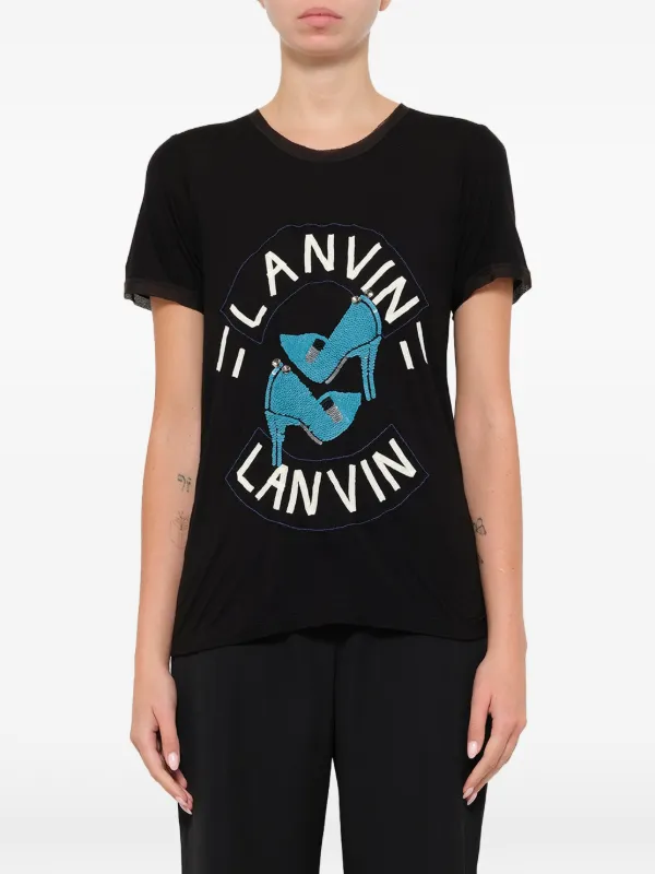 Lanvin Embroidered Jersey T-shirt in Black