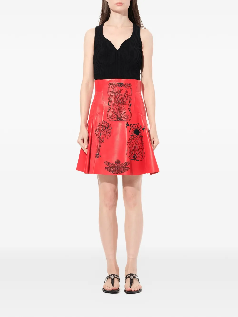 Alexander McQueen Leren rok met borduurwerk Rood