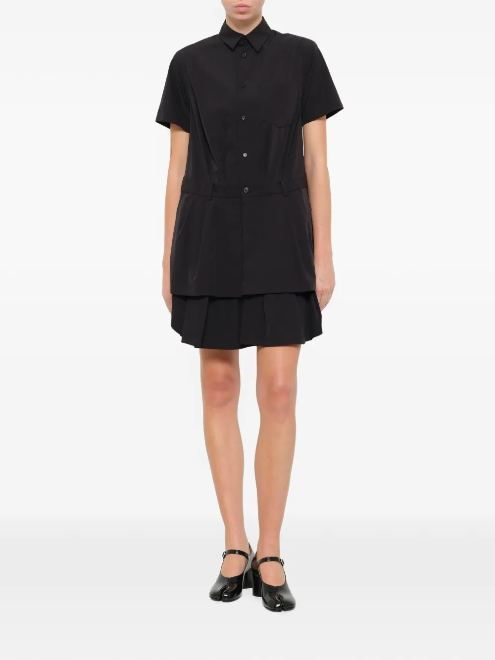 Noir Kei Ninomiya Mini-jurk met gelaagde rok en plooien Zwart