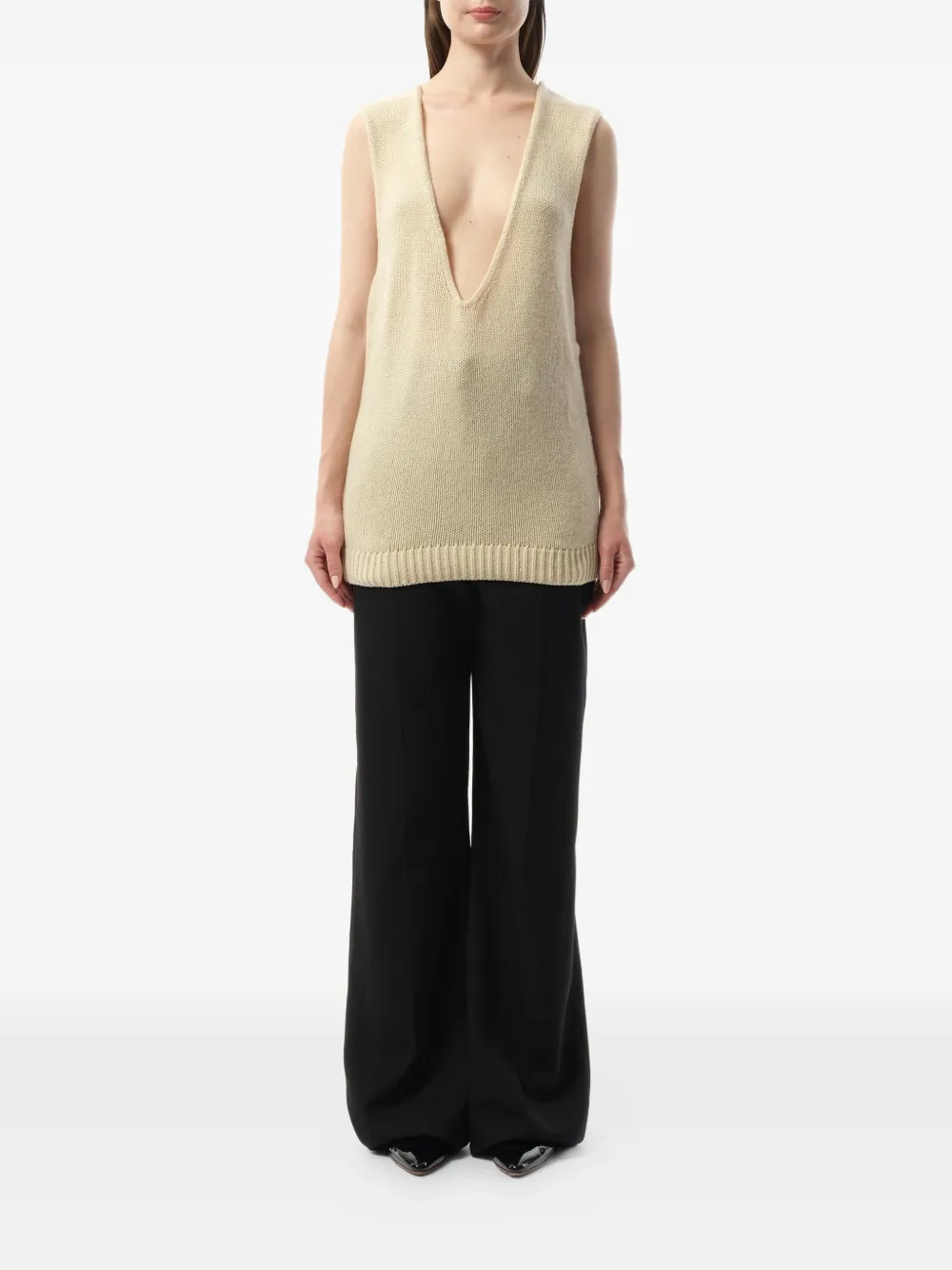 Lanvin Mouwloze trui met V-hals Beige