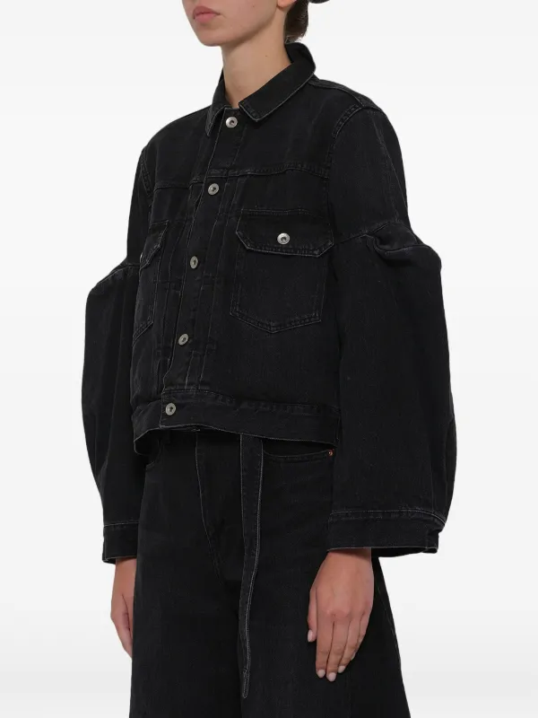 sacai パフスリーブ Sacai パフスリーブ デニムジャケット | ブラック | FARFETCH JP