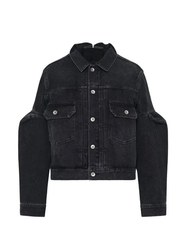 sacai パフスリーブ Sacai パフスリーブ デニムジャケット | ブラック | FARFETCH JP