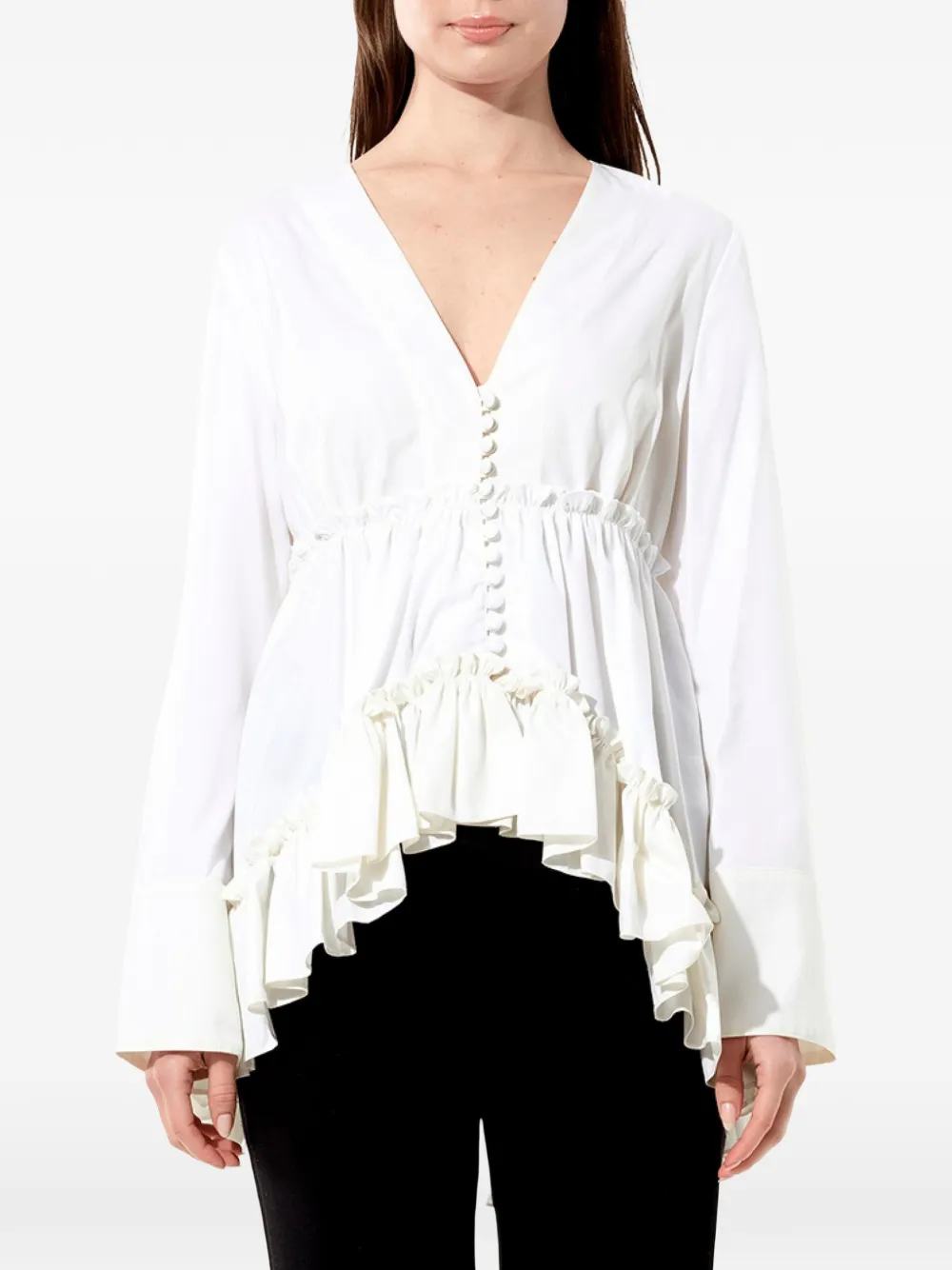 Balenciaga ruffled V-neck top - Bianco