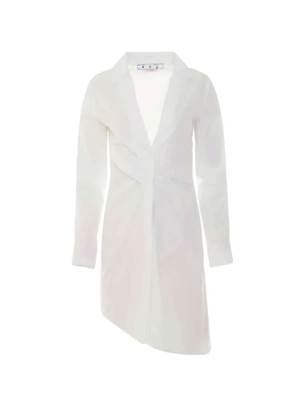Off-White Draped Asymmetric-hem Shirt Dress in White