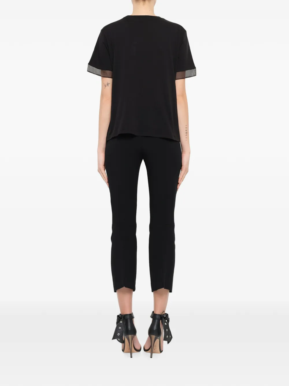 Alexander McQueen Fish Skull-printed sheer-trim T-shirt Zwart