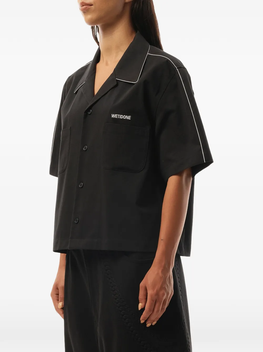 We11done blouse met geborduurd logo en afwerking Zwart