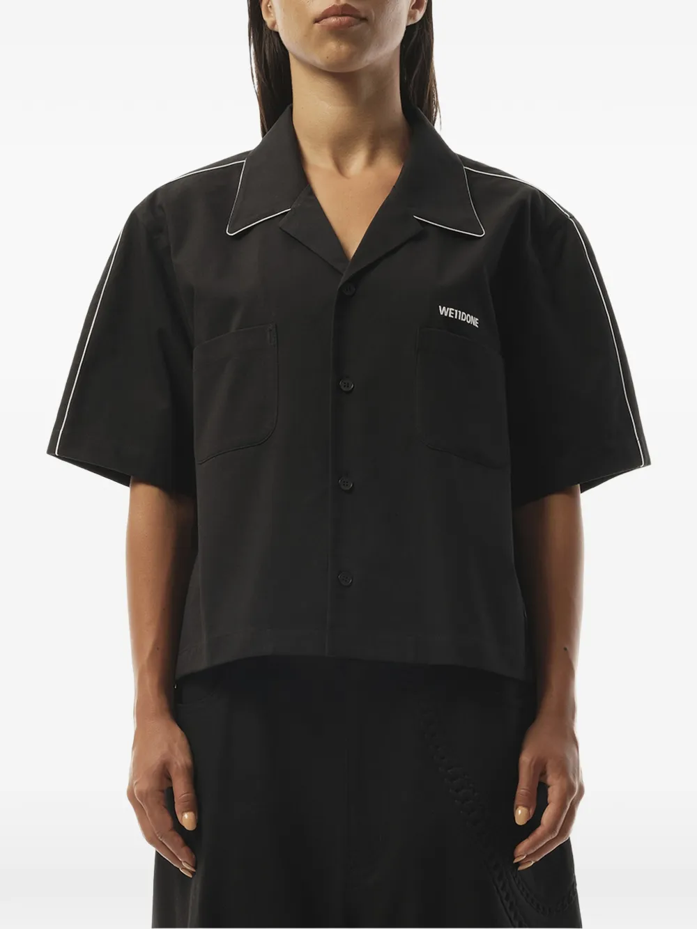 We11done blouse met geborduurd logo en afwerking Zwart