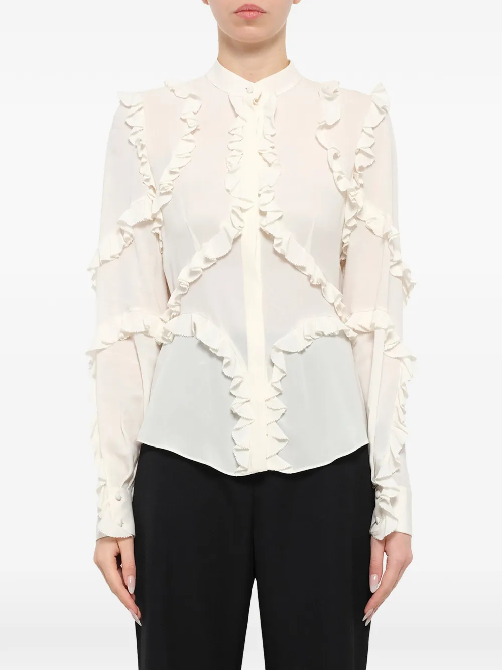 Alexander McQueen ruffle-trimmed long-sleeve shirt - Bianco