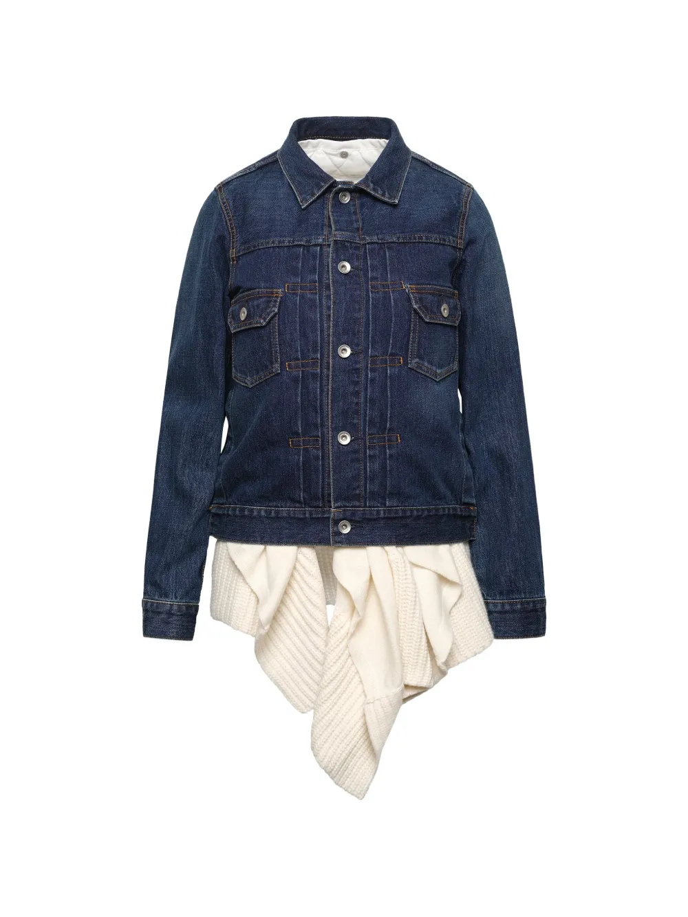 sacai ribbed-knit panel denim jacket - Blau