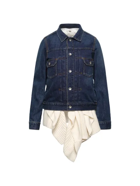sacai veste en jean à empiècements en maille nervurée