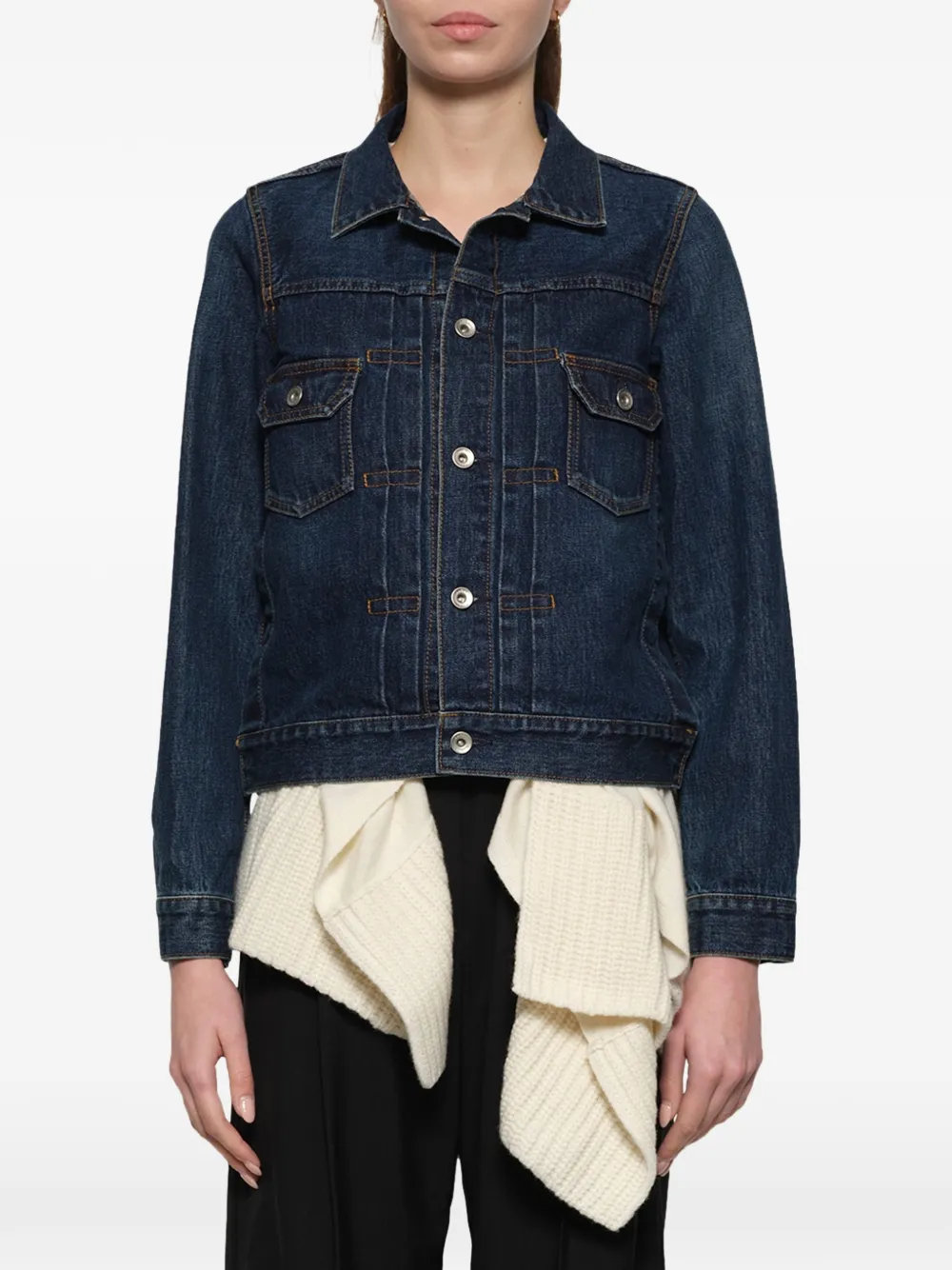 sacai Ribgebreid denim jack met vlak Blauw