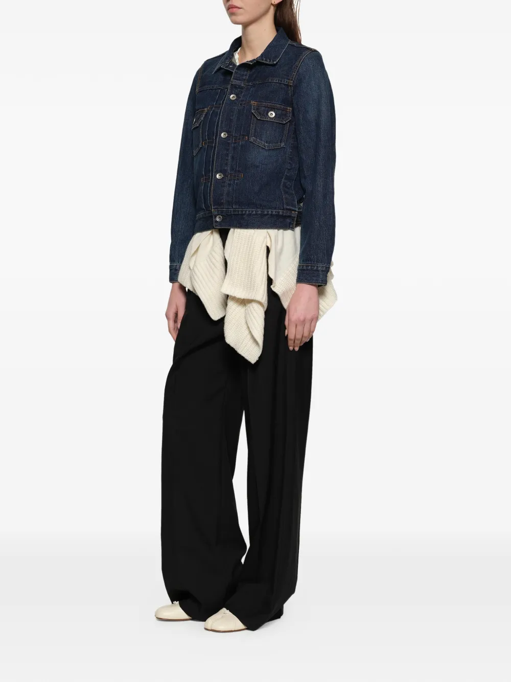 sacai Ribgebreid denim jack met vlak Blauw