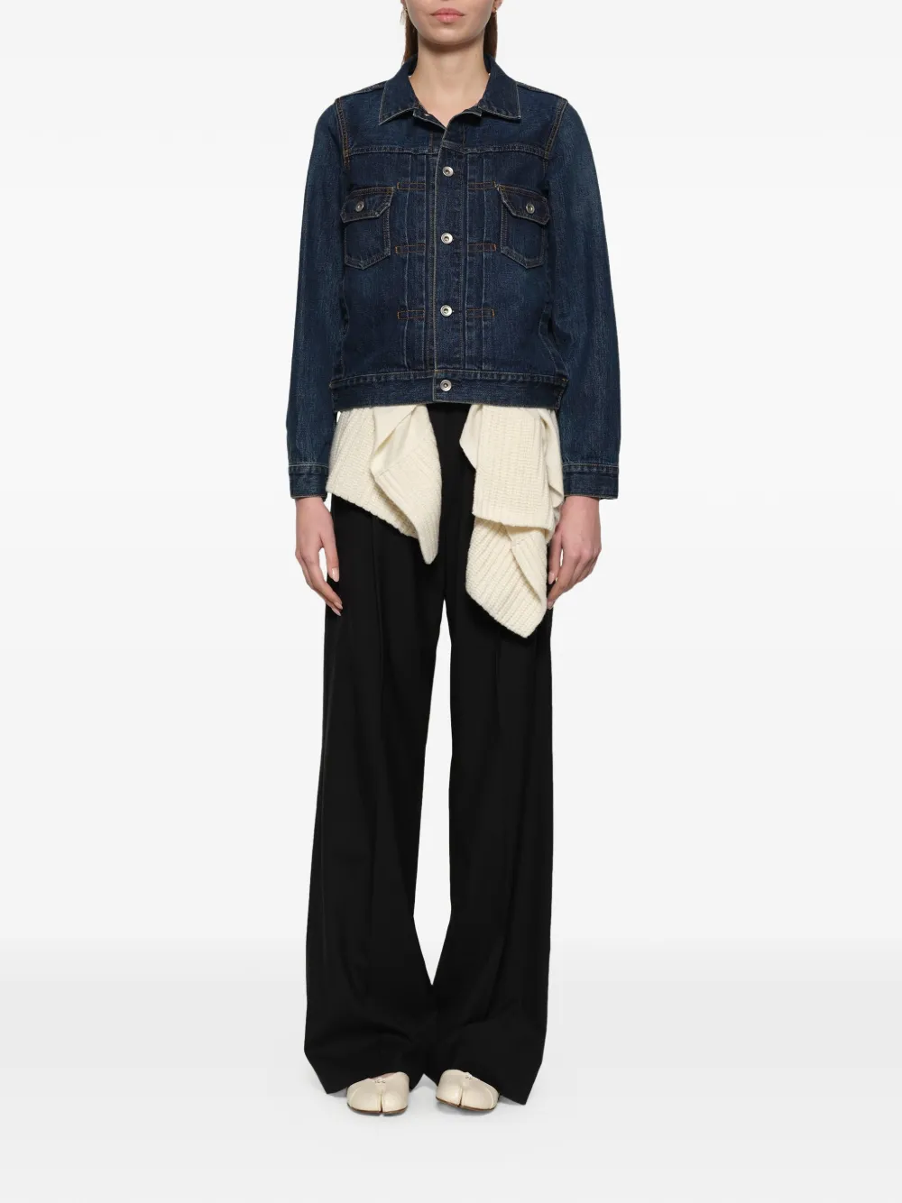 sacai Ribgebreid denim jack met vlak Blauw