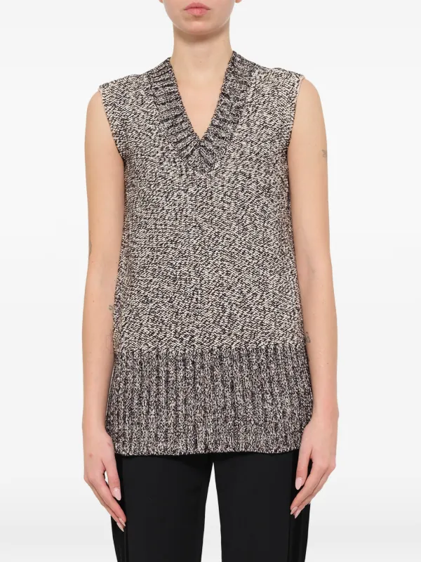 Lanvin Marl-knit V-neck Top in Neutrals