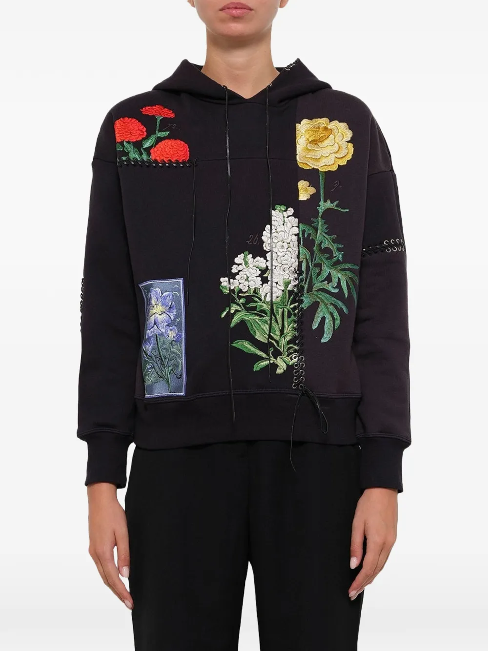 Alexander McQueen floral-embroidered hoodie - Blau