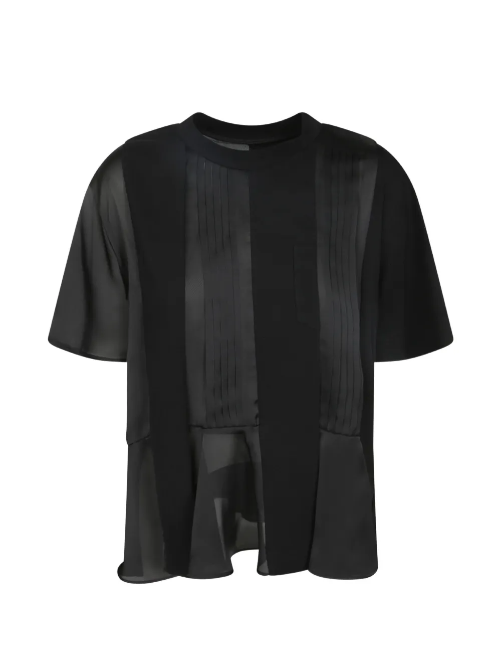 sacai pleated-panel ruffled T-shirt - Schwarz