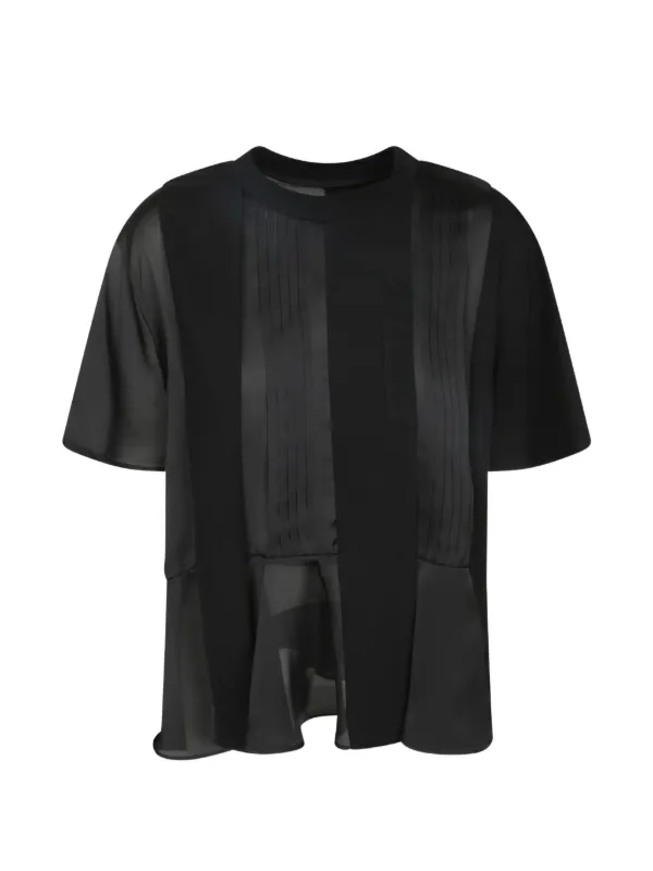 Sacai Pleated-panel Ruffled T-shirt in Black
