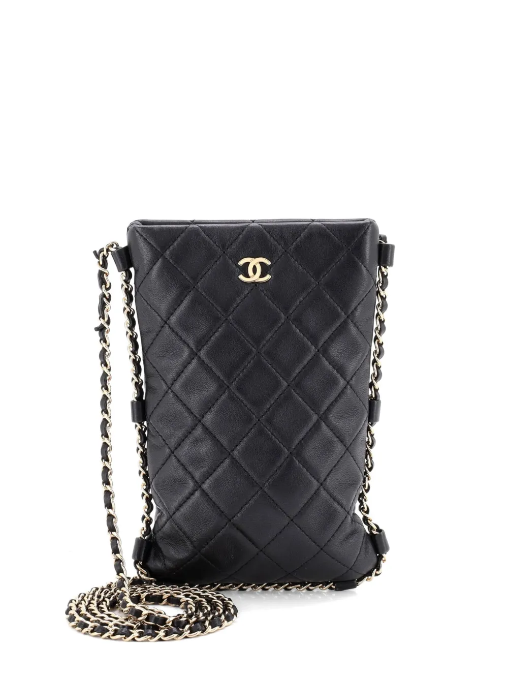 CHANEL Pre-Owned Chain Around Flat Phone Holder Quilted Lambskin crossbody bag - Nero