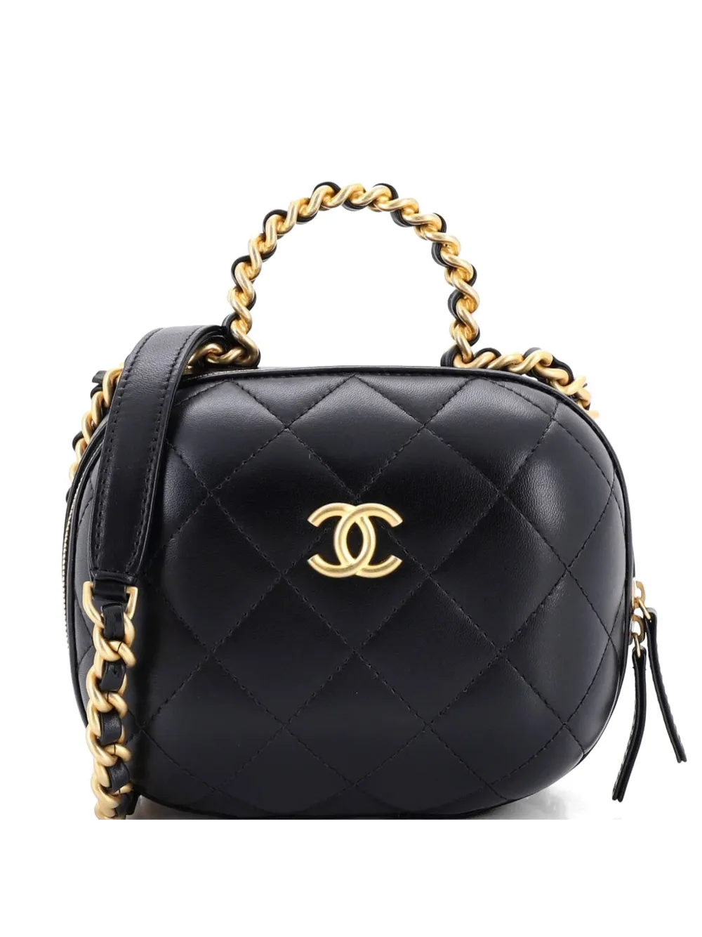 CHANEL Pre-Owned CC Bubble Top Handle Vanity Case with Chain Quilted Lambskin Small satchel - Nero