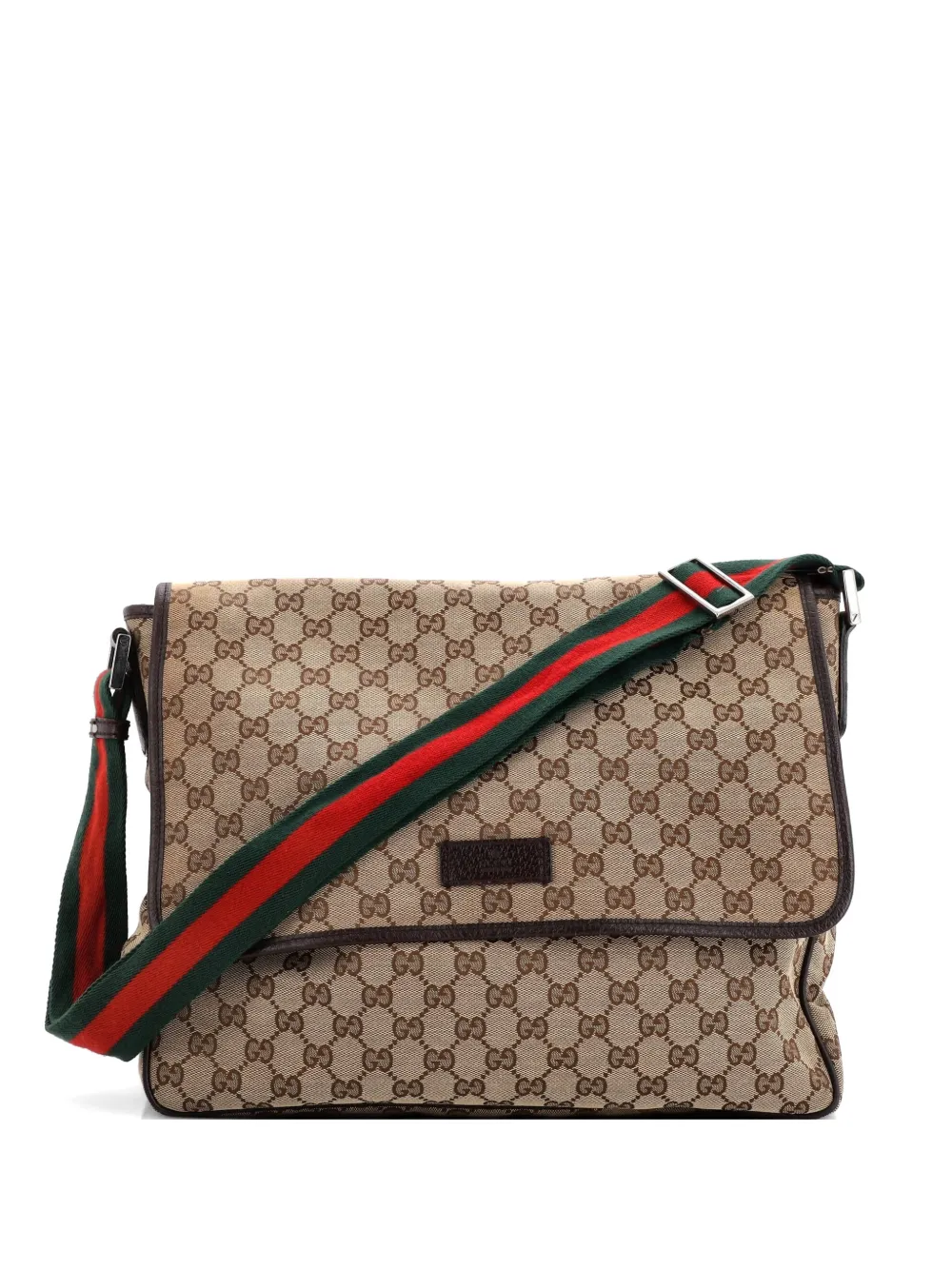 Gucci Pre-Owned Web Strap Flap Messenger GG Canvas Medium crossbody bag - Braun