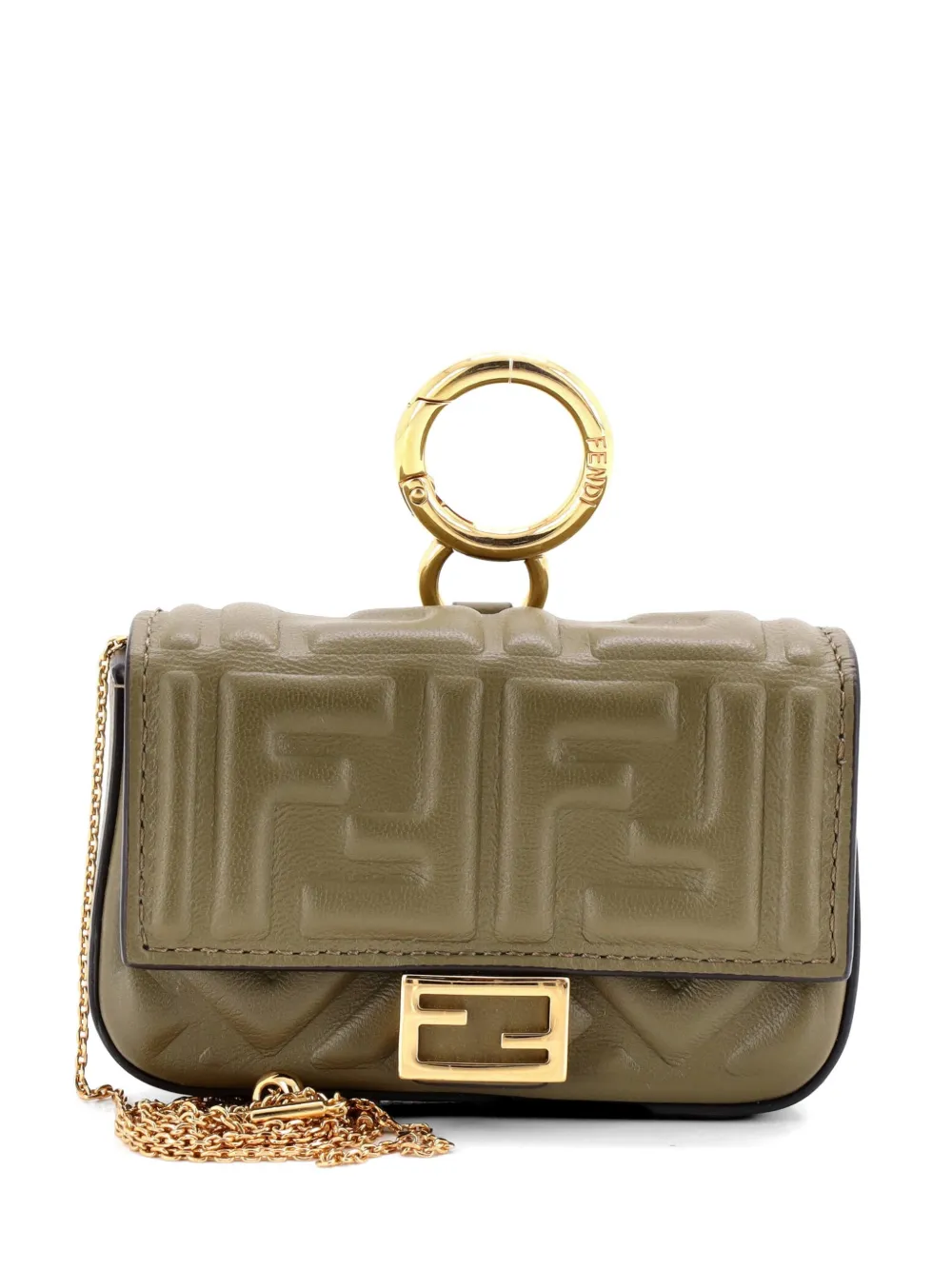 Fendi Pre-Owned Chain Baguette Charm Bag Zucca Embossed Leather Nano crossbody bag - Verde