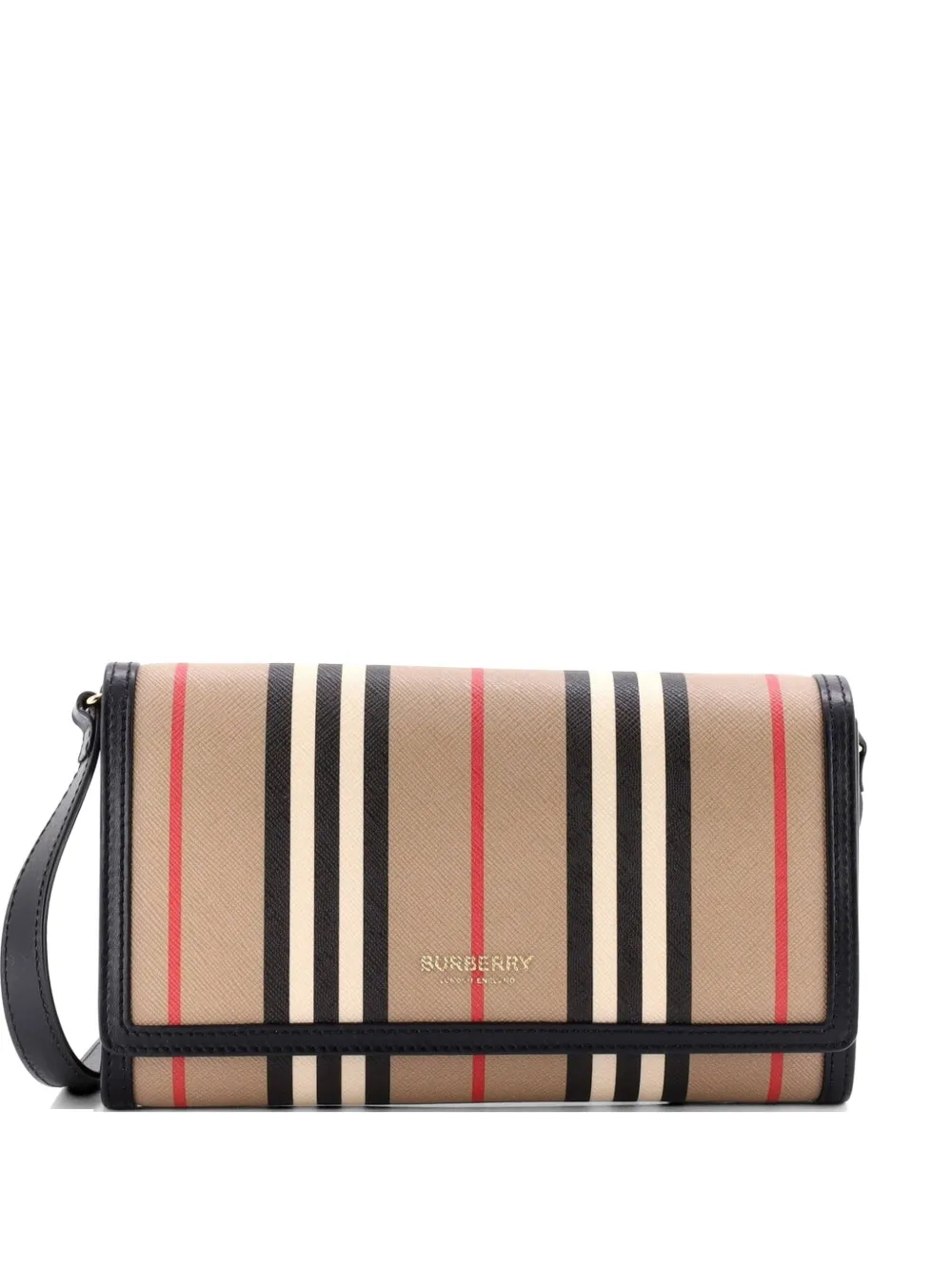 Pre-owned Burberry Hannah Wallet On Strap Icon Stripe E-canvas Crossbody Bag In Brown