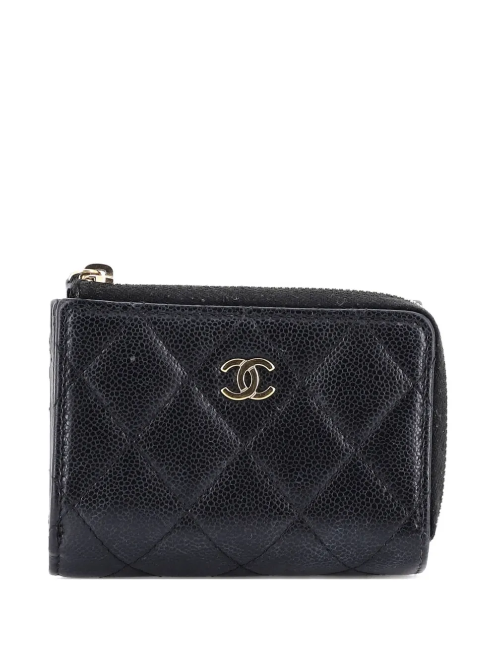 CHANEL Pre-Owned CC Zip Trifold Wallet Quilted Caviar Compact small wallets - Black